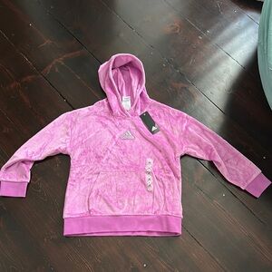 Adidas Pink Velour Hoodie Sweatshirt Sz XL